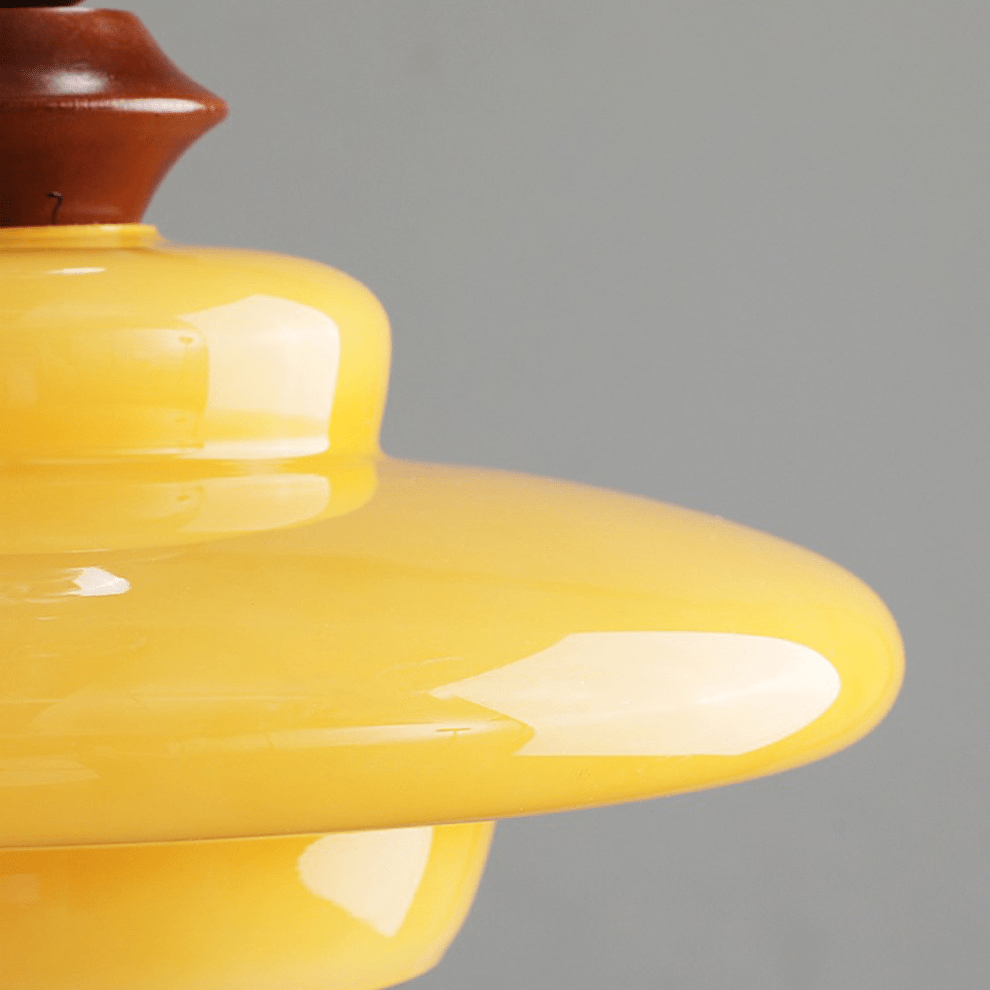 Medieval Style Glass Pendant Light Dining Room | Beige Glass Shade | Wood & Metal Fixture | E27 Ceiling Light | Warm Ambient Lighting