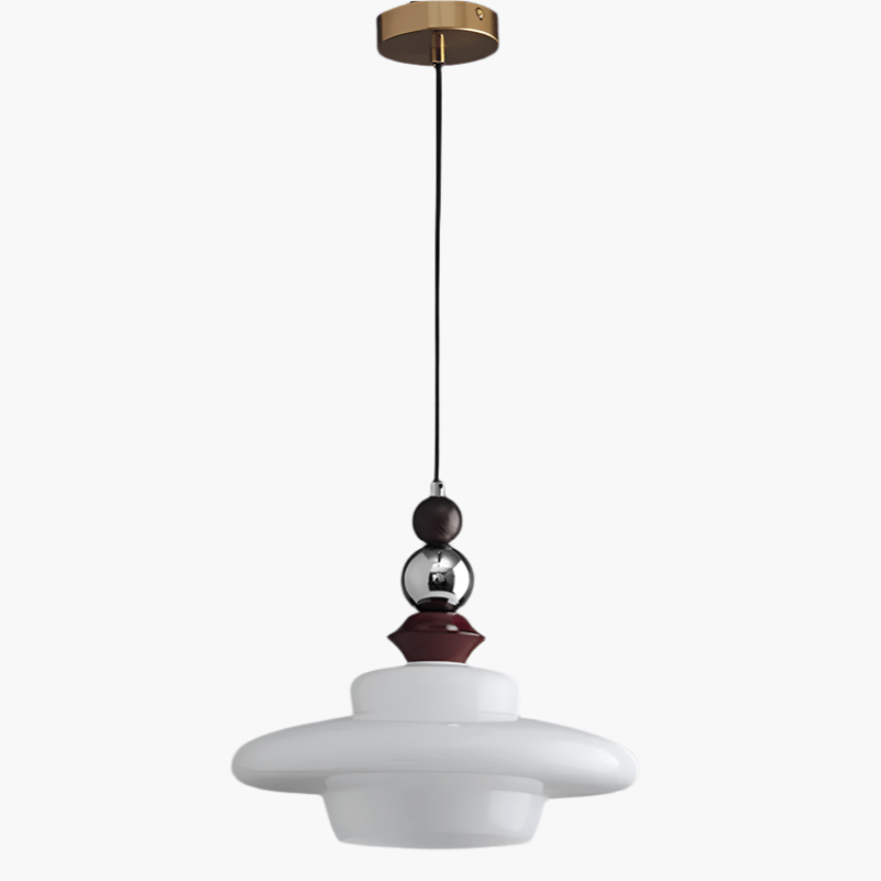 Medieval Style Glass Pendant Light Dining Room | Beige Glass Shade | Wood & Metal Fixture | E27 Ceiling Light | Warm Ambient Lighting