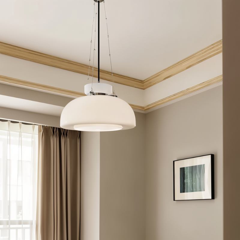 Milky Glass Pendant Lamp Modern Vintage Design | E27 LED Hanging Light | Frosted Milky Shade | Metal Ceiling Light | 40cm