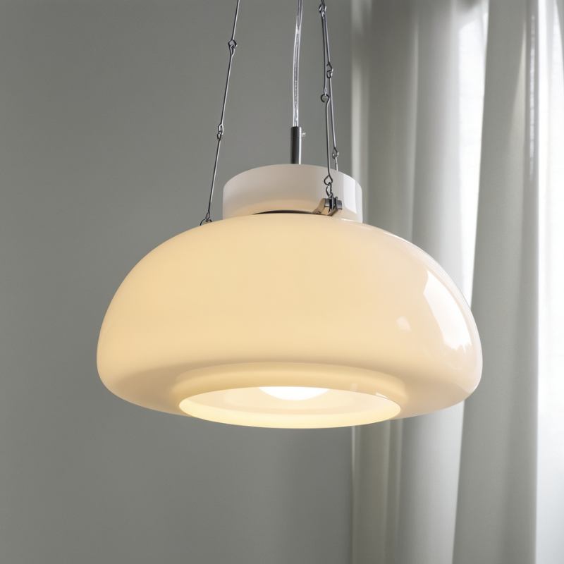 Milky Glass Pendant Lamp Modern Vintage Design | E27 LED Hanging Light | Frosted Milky Shade | Metal Ceiling Light | 40cm