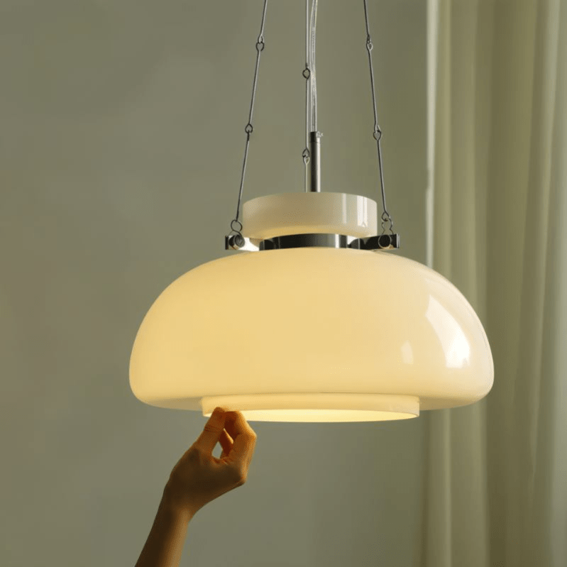 Milky Glass Pendant Lamp Modern Vintage Design | E27 LED Hanging Light | Frosted Milky Shade | Metal Ceiling Light | 40cm