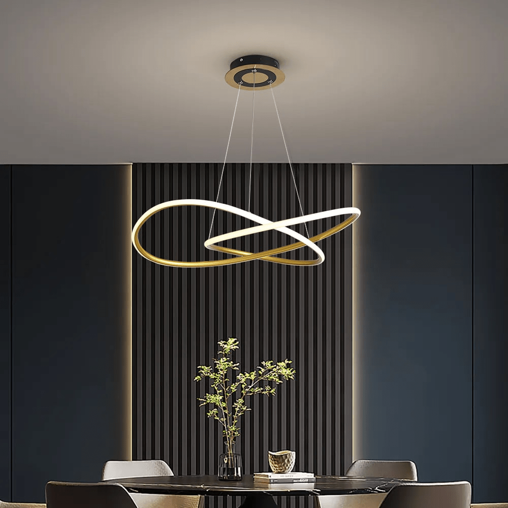 Minimalist Gold Circle Pendant Lamp LED | Modern Ring Ceiling Light | Iron Aluminum Silica | 56W Integrated LED | 57cm