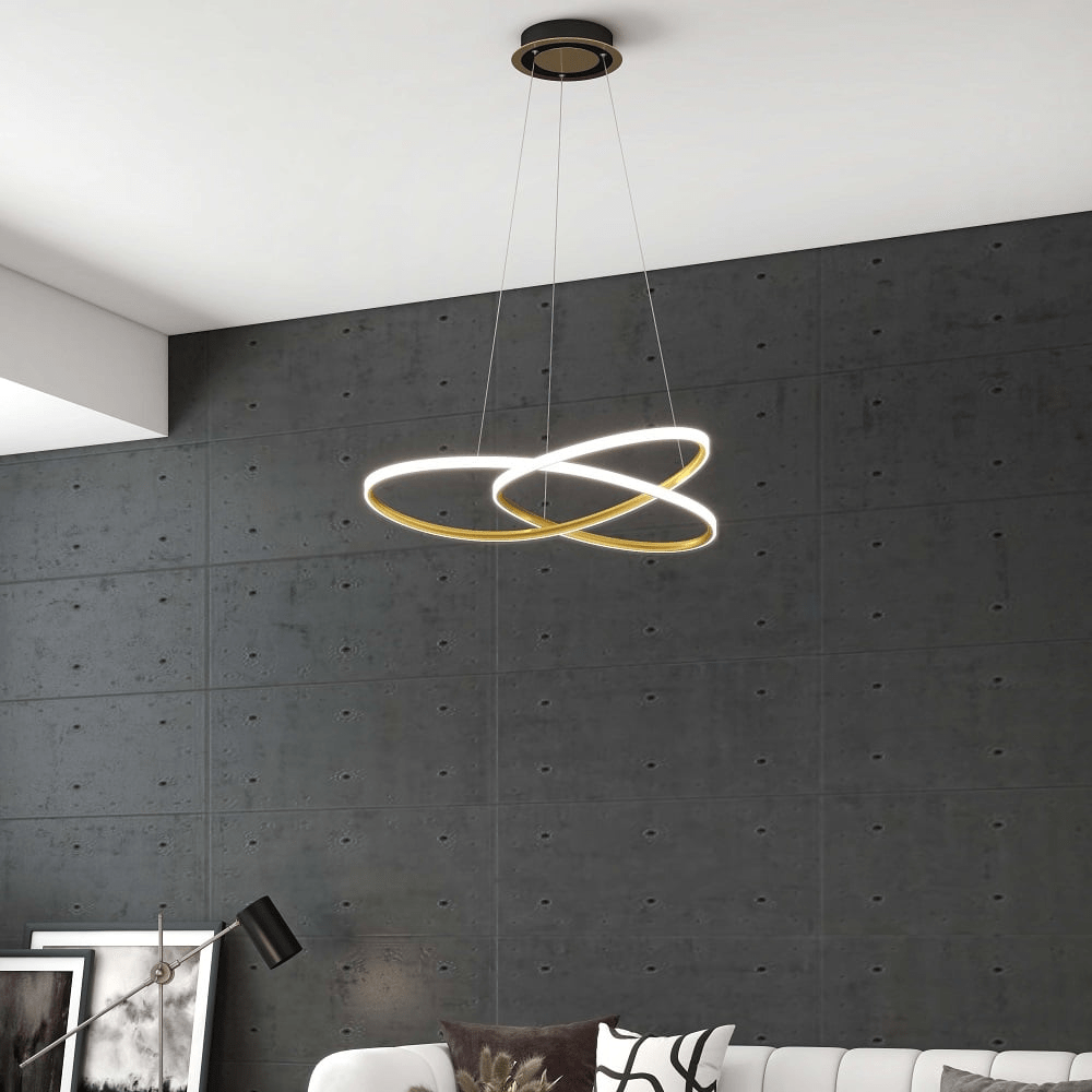 Minimalist Gold Circle Pendant Lamp LED | Modern Ring Ceiling Light | Iron Aluminum Silica | 56W Integrated LED | 57cm