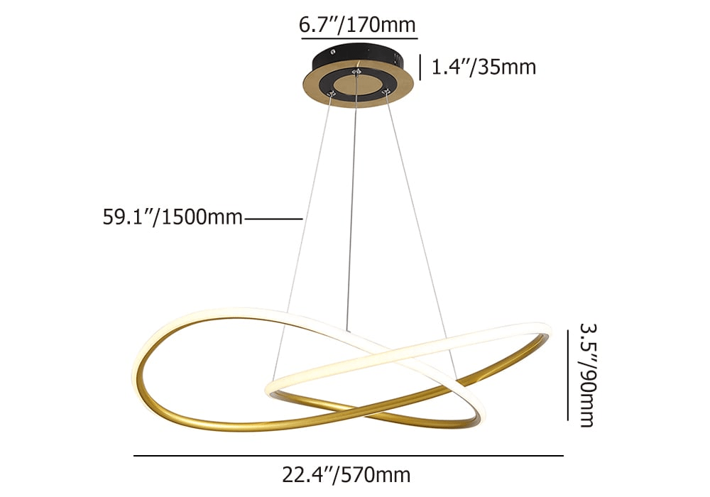 Minimalist Gold Circle Pendant Lamp LED | Modern Ring Ceiling Light | Iron Aluminum Silica | 56W Integrated LED | 57cm
