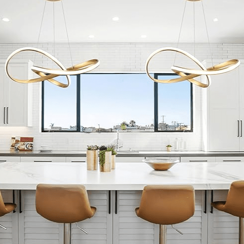 Minimalist Gold Circle Pendant Lamp LED | Modern Ring Ceiling Light | Iron Aluminum Silica | 56W Integrated LED | 57cm
