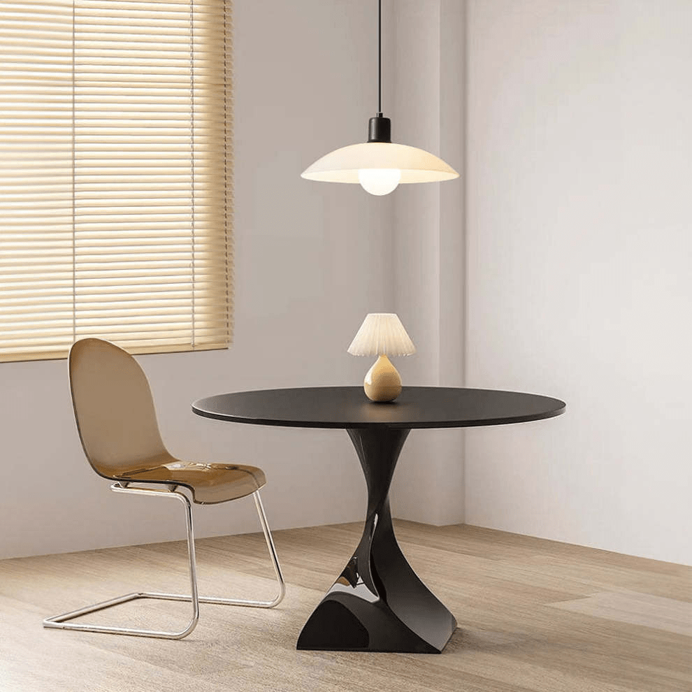 Minimalist White Disc Glass Pendant Lamp | Modern Ceiling Light | Iron Frame | E27 Socket | Linear & Round Sizes