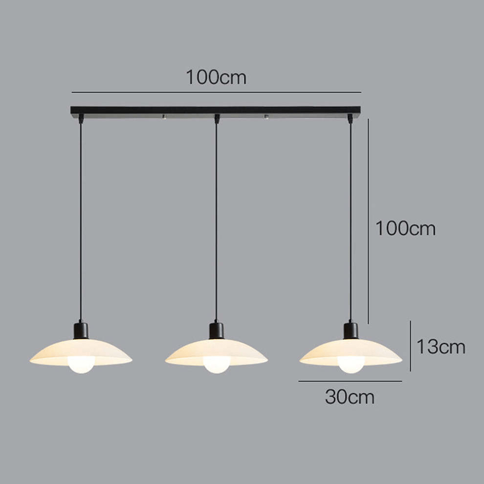Minimalist White Disc Glass Pendant Lamp | Modern Ceiling Light | Iron Frame | E27 Socket | Linear & Round Sizes