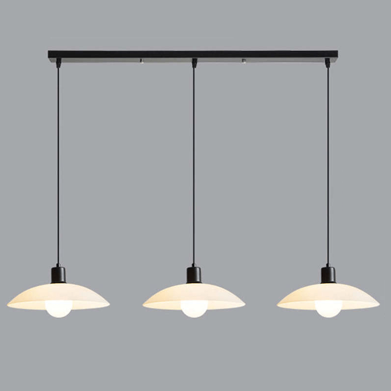 Minimalist White Disc Glass Pendant Lamp | Modern Ceiling Light | Iron Frame | E27 Socket | Linear & Round Sizes