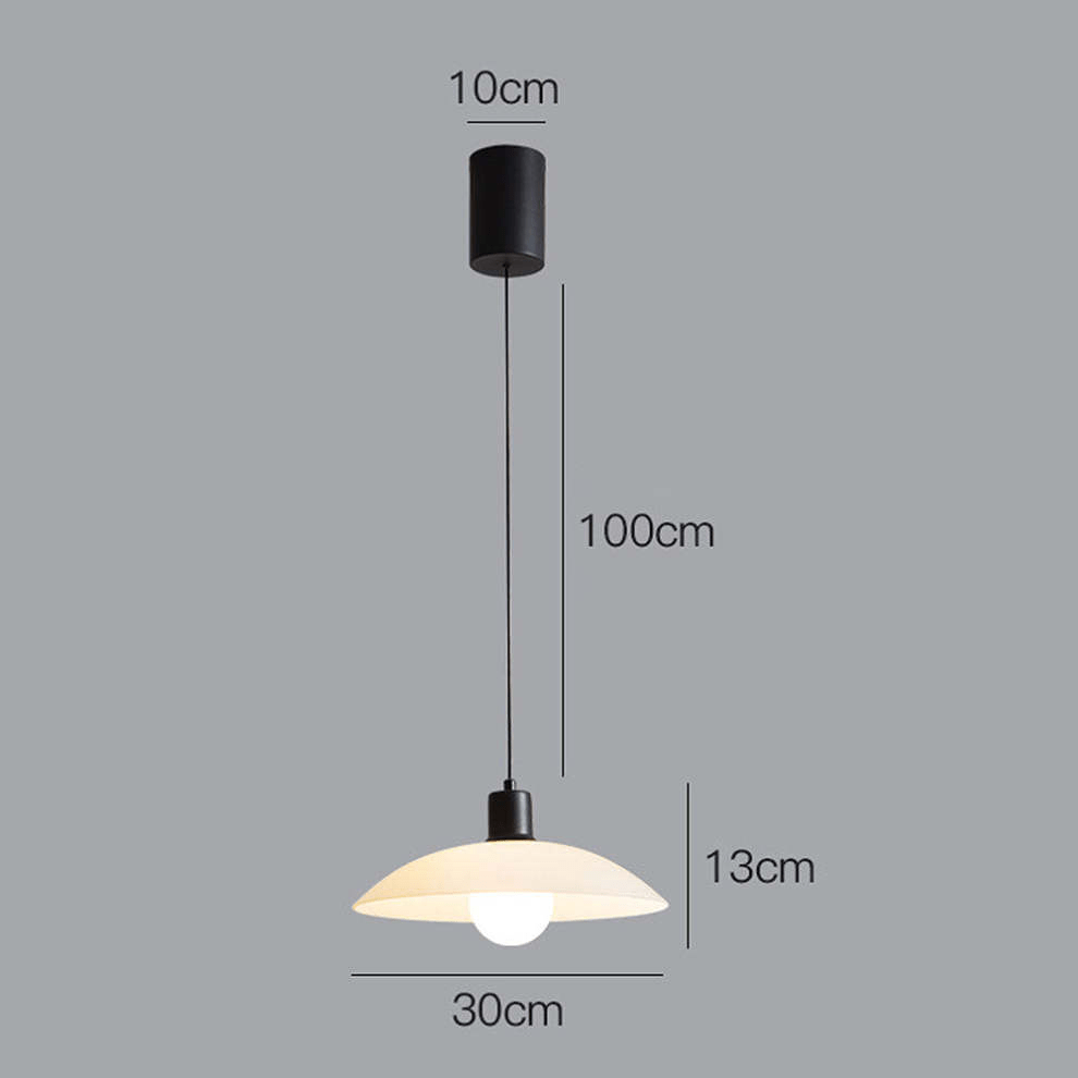 Minimalist White Disc Glass Pendant Lamp | Modern Ceiling Light | Iron Frame | E27 Socket | Linear & Round Sizes