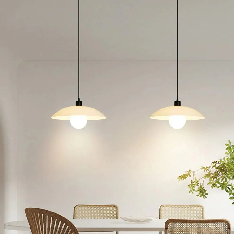 Minimalist White Disc Glass Pendant Lamp | Modern Ceiling Light | Iron Frame | E27 Socket | Linear & Round Sizes