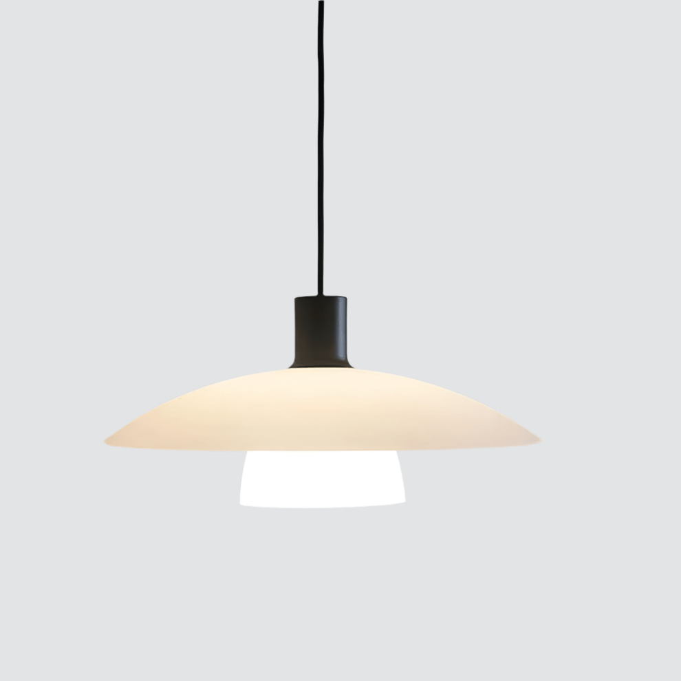 Minimalist White Disc Glass Pendant Lamp | Modern Ceiling Light | Iron Frame | E27 Socket | Linear & Round Sizes