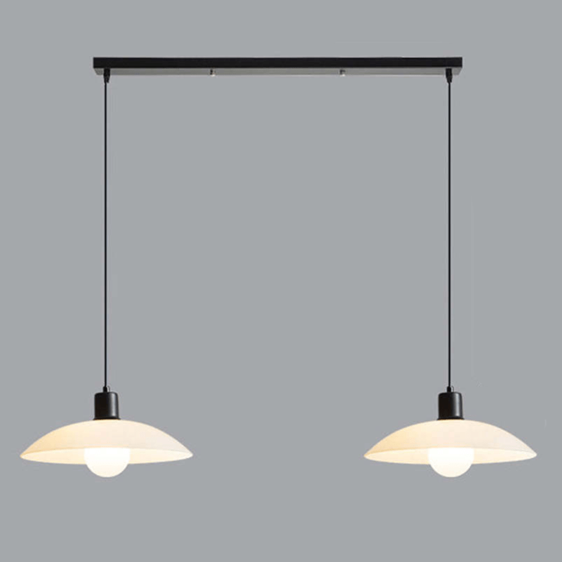 Minimalist White Disc Glass Pendant Lamp | Modern Ceiling Light | Iron Frame | E27 Socket | Linear & Round Sizes