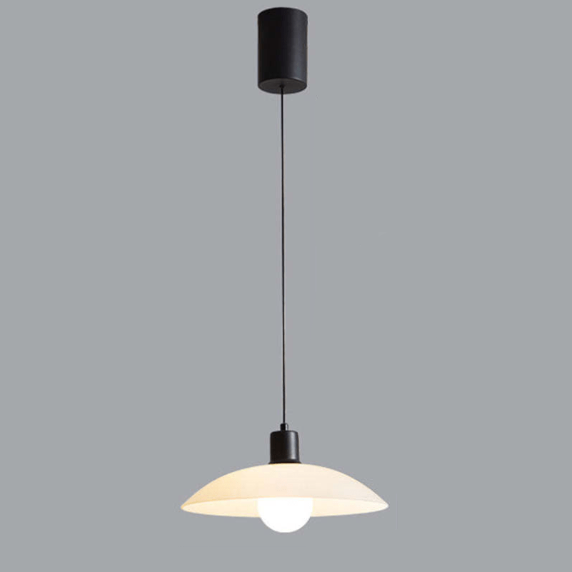 Minimalist White Disc Glass Pendant Lamp | Modern Ceiling Light | Iron Frame | E27 Socket | Linear & Round Sizes