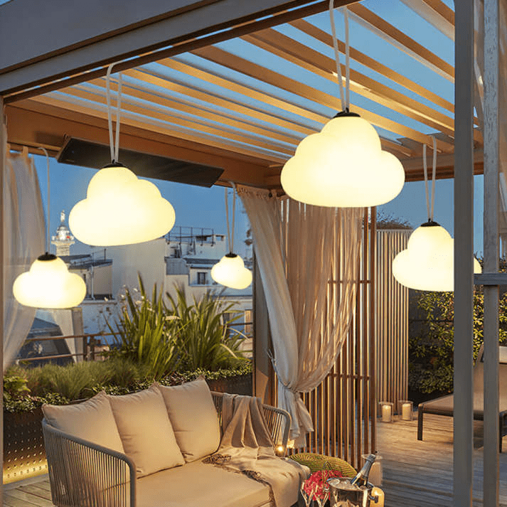Minori Cloud LED Pendant Lamp Outdoor IP65 | Milk White Acrylic Metal Light | SMD Warm White Hanging Lamp | Garden Patio Lighting