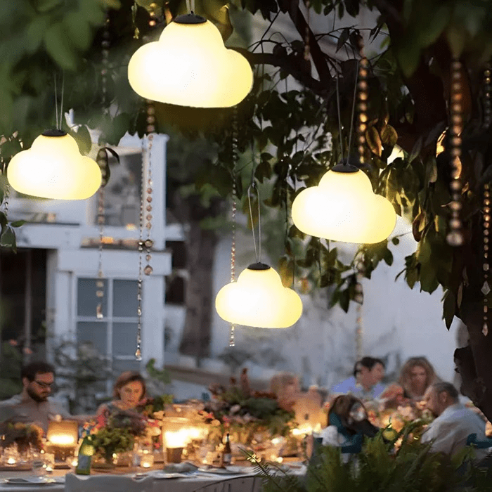 Minori Cloud LED Pendant Lamp Outdoor IP65 | Milk White Acrylic Metal Light | SMD Warm White Hanging Lamp | Garden Patio Lighting