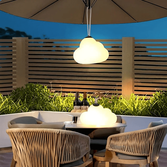 Minori Cloud LED Pendant Lamp Outdoor IP65 | Milk White Acrylic Metal Light | SMD Warm White Hanging Lamp | Garden Patio Lighting