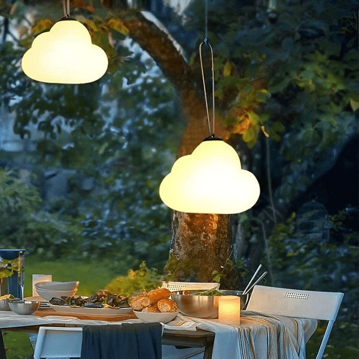 Minori Cloud LED Pendant Lamp Outdoor IP65 | Milk White Acrylic Metal Light | SMD Warm White Hanging Lamp | Garden Patio Lighting
