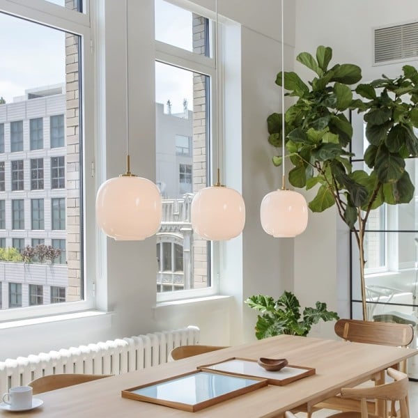 Scandinavian Opal Glass Pendant Lamp E27 | Nordic Lantern Ceiling Light | Minimalist White Glass Hanging Lamp for Living Room & Bedroom