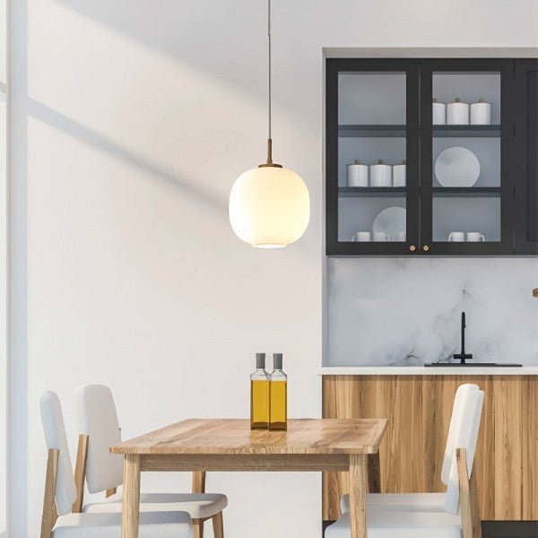 Scandinavian Opal Glass Pendant Lamp E27 | Nordic Lantern Ceiling Light | Minimalist White Glass Hanging Lamp for Living Room & Bedroom