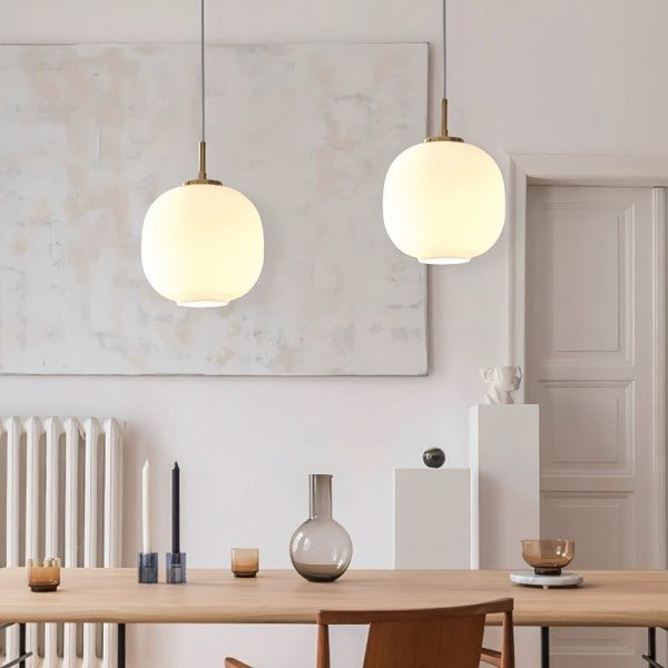 Scandinavian Opal Glass Pendant Lamp E27 | Nordic Lantern Ceiling Light | Minimalist White Glass Hanging Lamp for Living Room & Bedroom