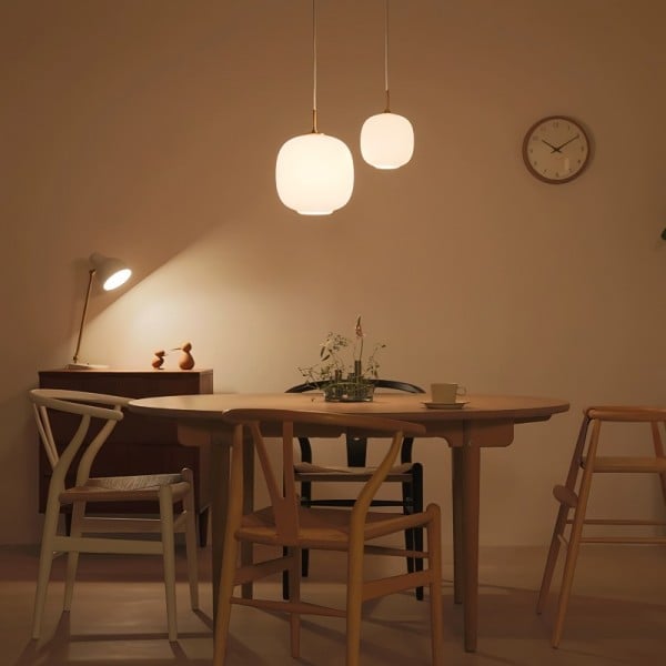 Scandinavian Opal Glass Pendant Lamp E27 | Nordic Lantern Ceiling Light | Minimalist White Glass Hanging Lamp for Living Room & Bedroom