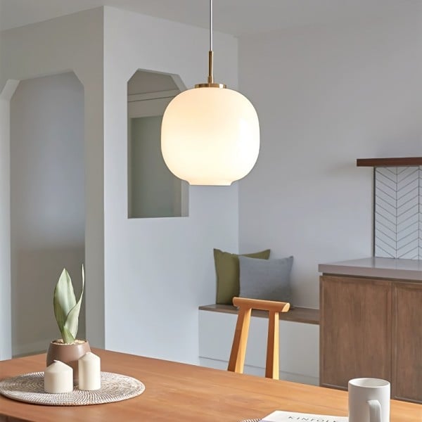 Scandinavian Opal Glass Pendant Lamp E27 | Nordic Lantern Ceiling Light | Minimalist White Glass Hanging Lamp for Living Room & Bedroom
