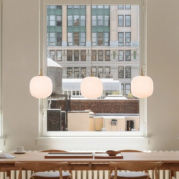 Scandinavian Opal Glass Pendant Lamp E27 | Nordic Lantern Ceiling Light | Minimalist White Glass Hanging Lamp for Living Room & Bedroom