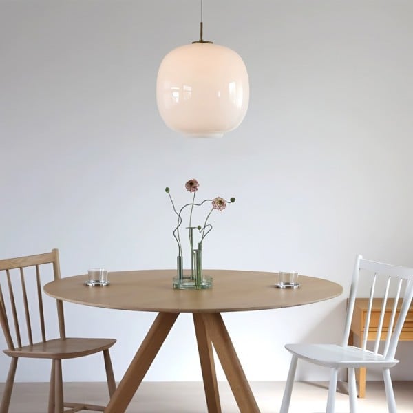 Scandinavian Opal Glass Pendant Lamp E27 | Nordic Lantern Ceiling Light | Minimalist White Glass Hanging Lamp for Living Room & Bedroom