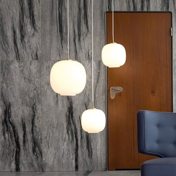 Scandinavian Opal Glass Pendant Lamp E27 | Nordic Lantern Ceiling Light | Minimalist White Glass Hanging Lamp for Living Room & Bedroom