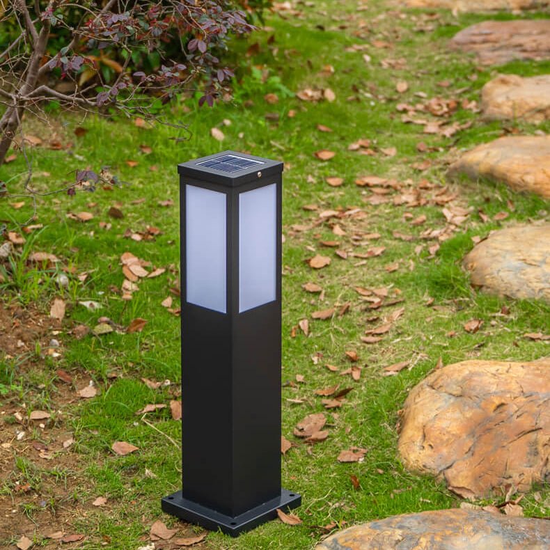 Modern Solar Outdoor Bollard Lantern IP65 Waterproof | LED Garden Path Light | Iron Acrylic Landscape Lamp | 40/60/80 cm