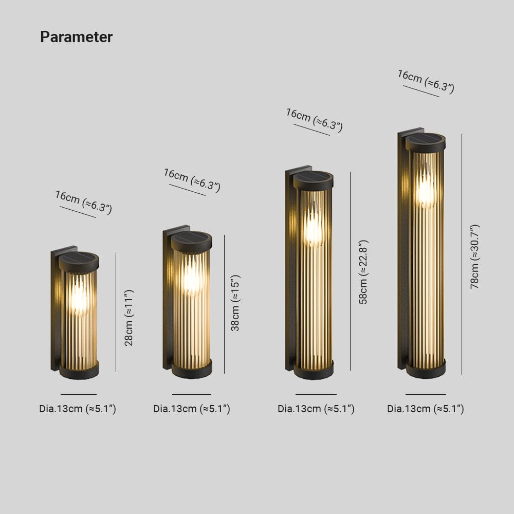 Modern Cylindrical Outdoor Wall Lamp IP65 Waterproof | Metal Glass Solar & Wired LED Light | 3 Color Lighting | Garden Patio Lighting