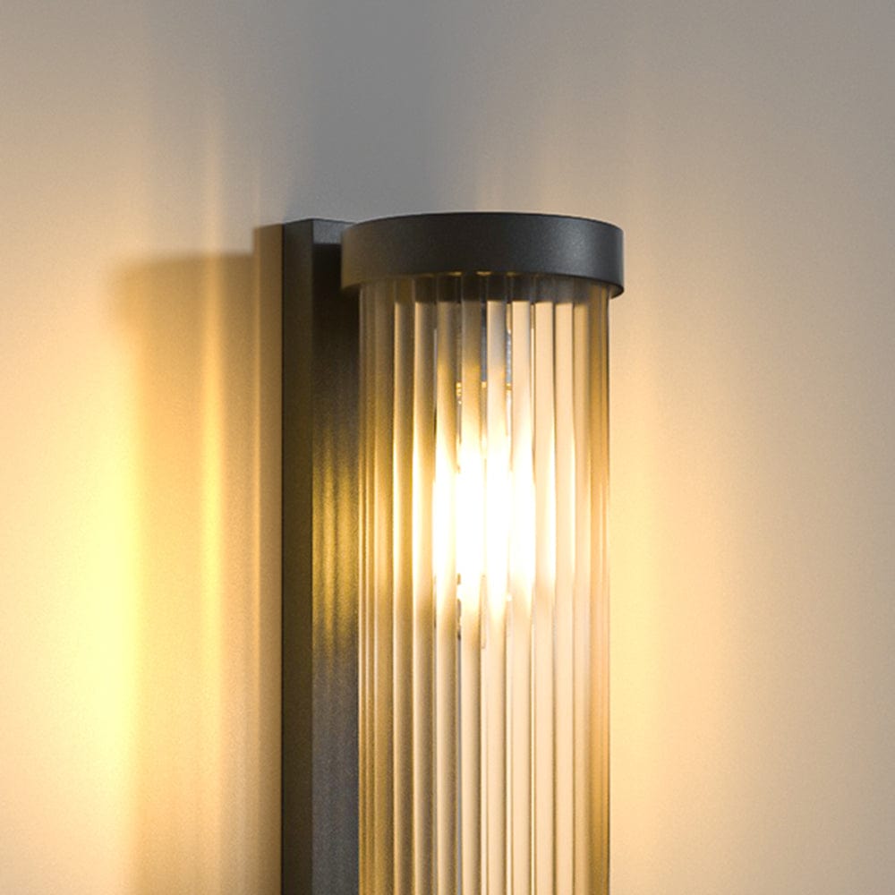 Modern Cylindrical Outdoor Wall Lamp IP65 Waterproof | Metal Glass Solar & Wired LED Light | 3 Color Lighting | Garden Patio Lighting
