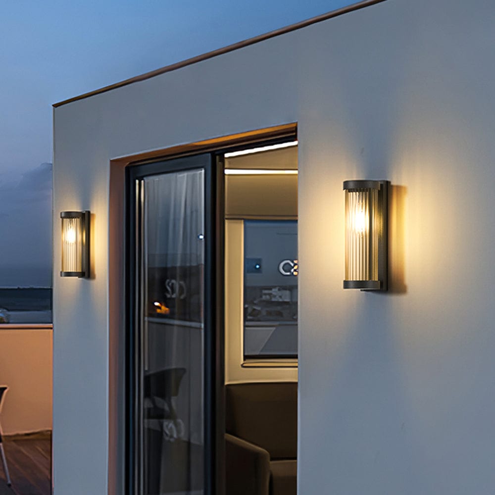 Modern Cylindrical Outdoor Wall Lamp IP65 Waterproof | Metal Glass Solar & Wired LED Light | 3 Color Lighting | Garden Patio Lighting