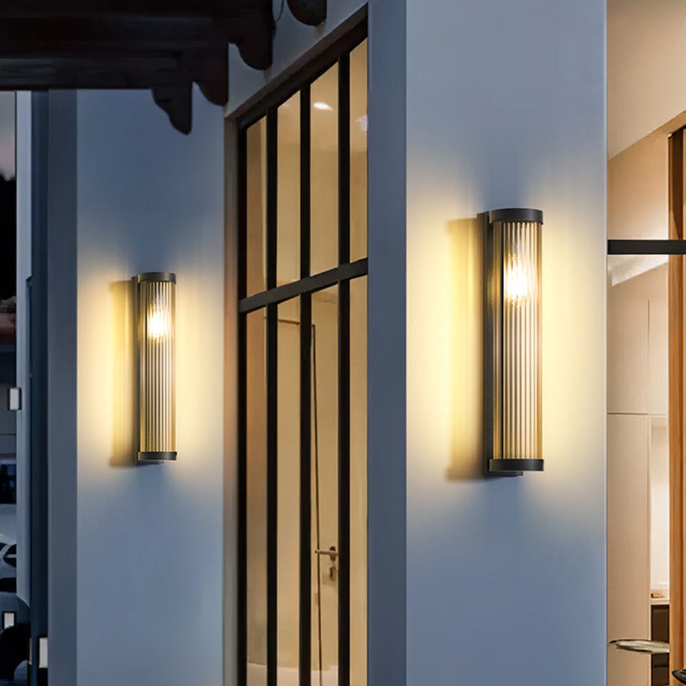 Modern Cylindrical Outdoor Wall Lamp IP65 Waterproof | Metal Glass Solar & Wired LED Light | 3 Color Lighting | Garden Patio Lighting