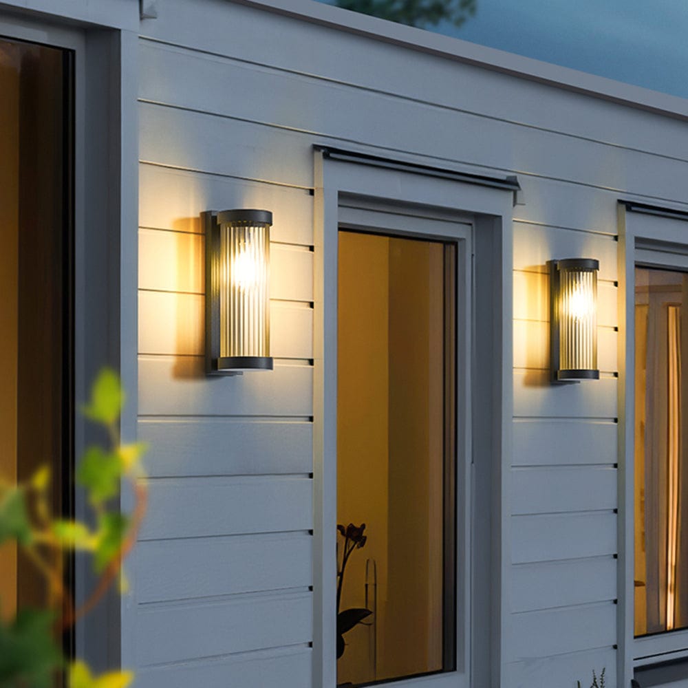 Modern Cylindrical Outdoor Wall Lamp IP65 Waterproof | Metal Glass Solar & Wired LED Light | 3 Color Lighting | Garden Patio Lighting