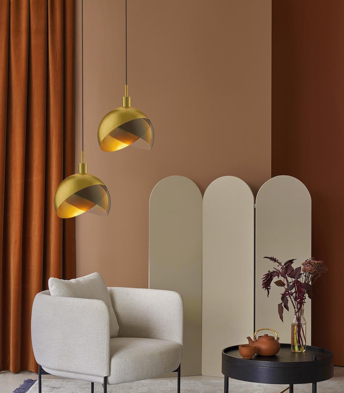 Modern Gold Glass Pendant Light Scandinavian Design | Smoke Gray Glass | E27 Hanging Ceiling Lamp | Metal Frame | 20cm