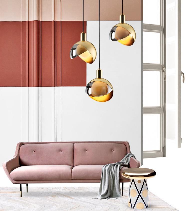 Modern Gold Glass Pendant Light Scandinavian Design | Smoke Gray Glass | E27 Hanging Ceiling Lamp | Metal Frame | 20cm