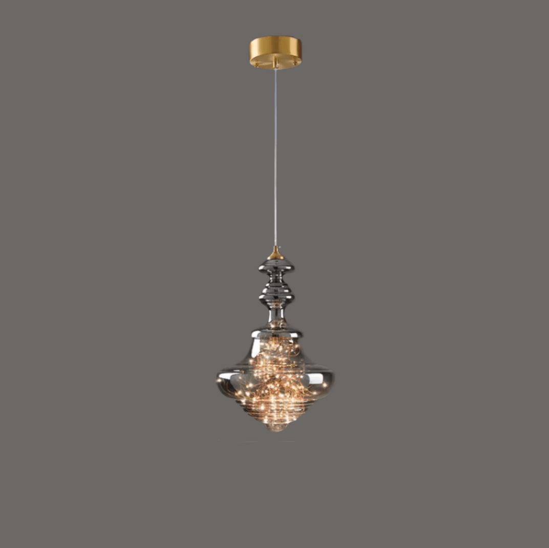 Modern Gray Glass Starry Sky Pendant Lamp for Dining & Kitchen | LED 3-Color Light | Brass & Glass Design | Adjustable Hanging Fixture