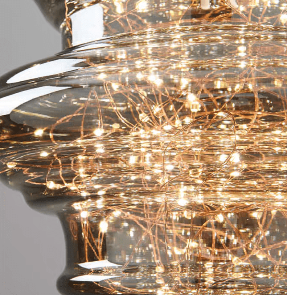 Modern Gray Glass Starry Sky Pendant Lamp for Dining & Kitchen | LED 3-Color Light | Brass & Glass Design | Adjustable Hanging Fixture