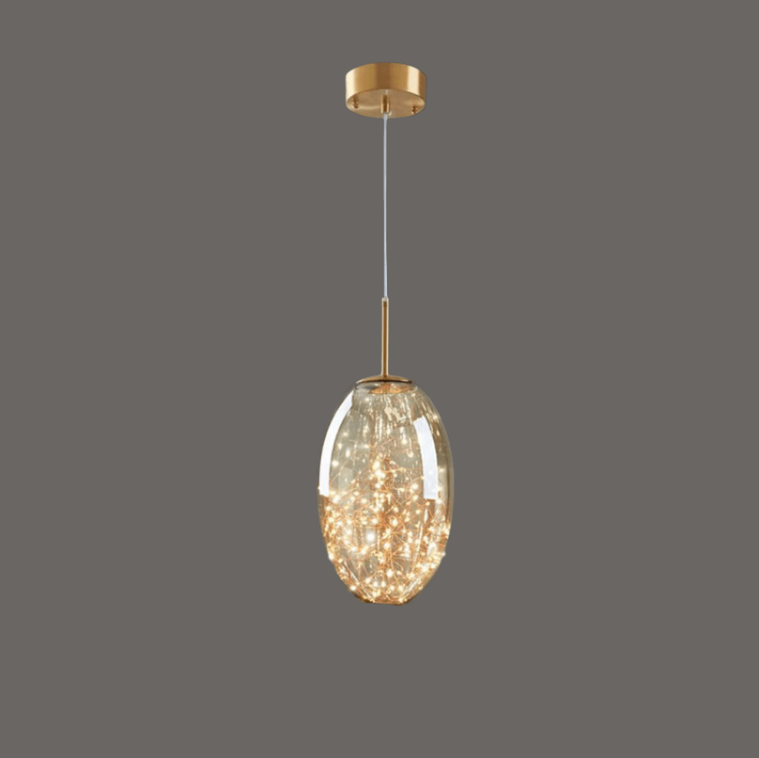 Modern Gray Glass Starry Sky Pendant Lamp for Dining & Kitchen | LED 3-Color Light | Brass & Glass Design | Adjustable Hanging Fixture