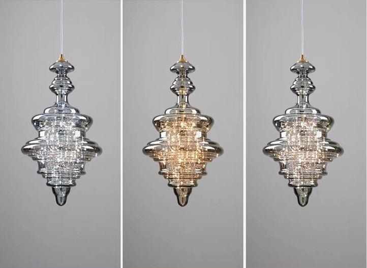 Modern Gray Glass Starry Sky Pendant Lamp for Dining & Kitchen | LED 3-Color Light | Brass & Glass Design | Adjustable Hanging Fixture