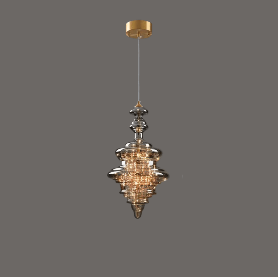 Modern Gray Glass Starry Sky Pendant Lamp for Dining & Kitchen | LED 3-Color Light | Brass & Glass Design | Adjustable Hanging Fixture