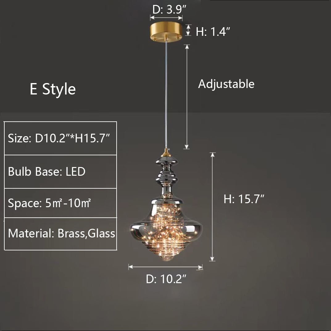 Modern Gray Glass Starry Sky Pendant Lamp for Dining & Kitchen | LED 3-Color Light | Brass & Glass Design | Adjustable Hanging Fixture