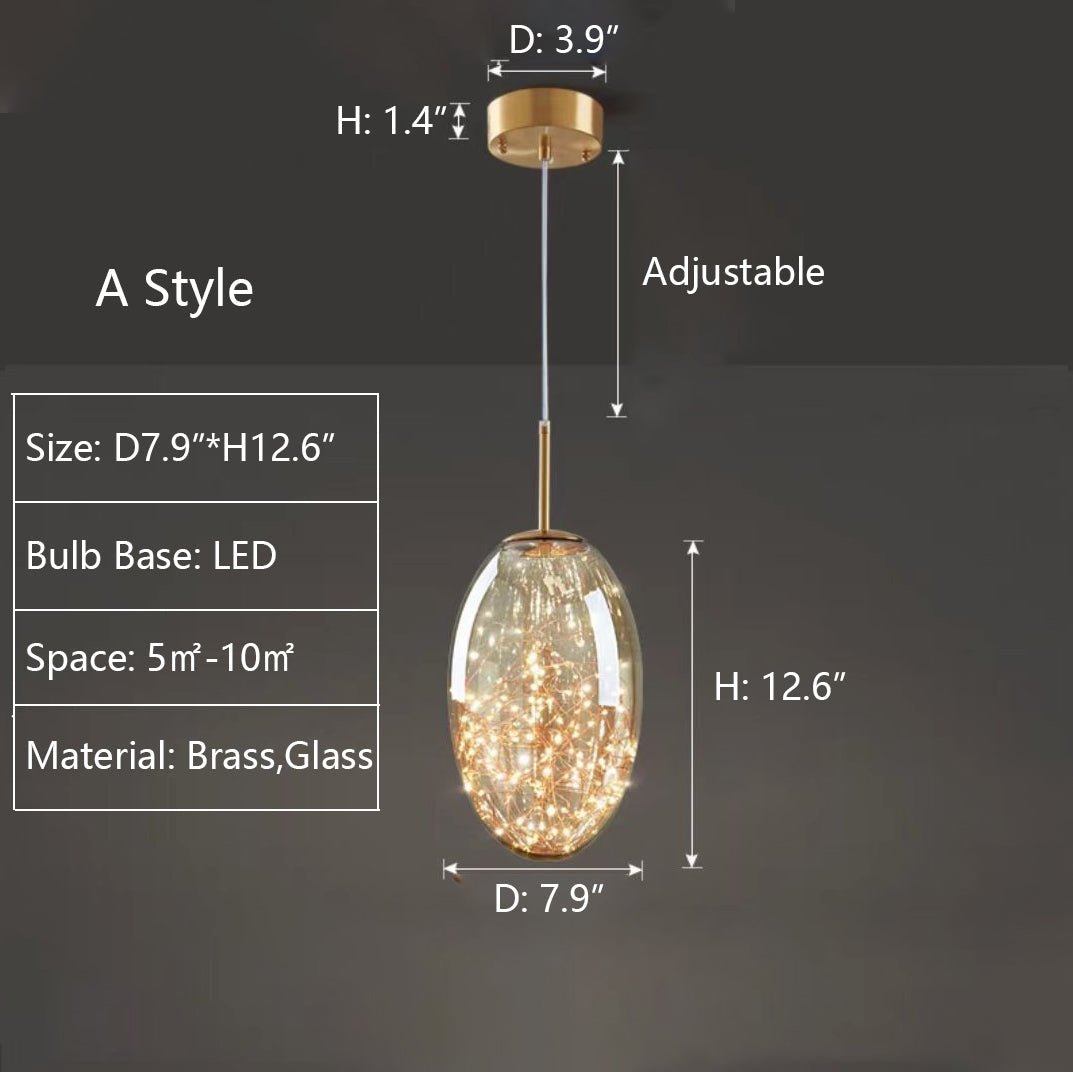 Modern Gray Glass Starry Sky Pendant Lamp for Dining & Kitchen | LED 3-Color Light | Brass & Glass Design | Adjustable Hanging Fixture