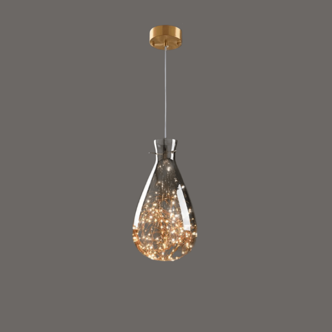 Modern Gray Glass Starry Sky Pendant Lamp for Dining & Kitchen | LED 3-Color Light | Brass & Glass Design | Adjustable Hanging Fixture