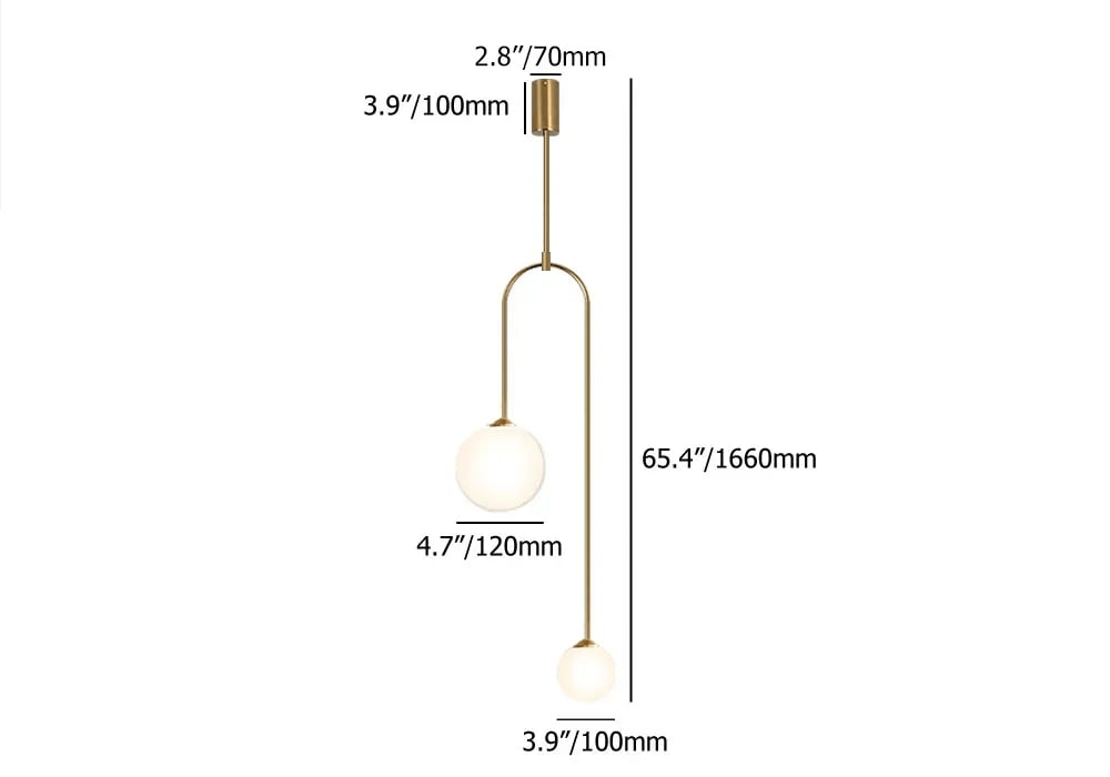 Modern 2-Light U-Shaped Glass Ball Pendant Lamp | Living Room & Bedroom Ceiling Light | G9 Metal Glass Fixture 25cm