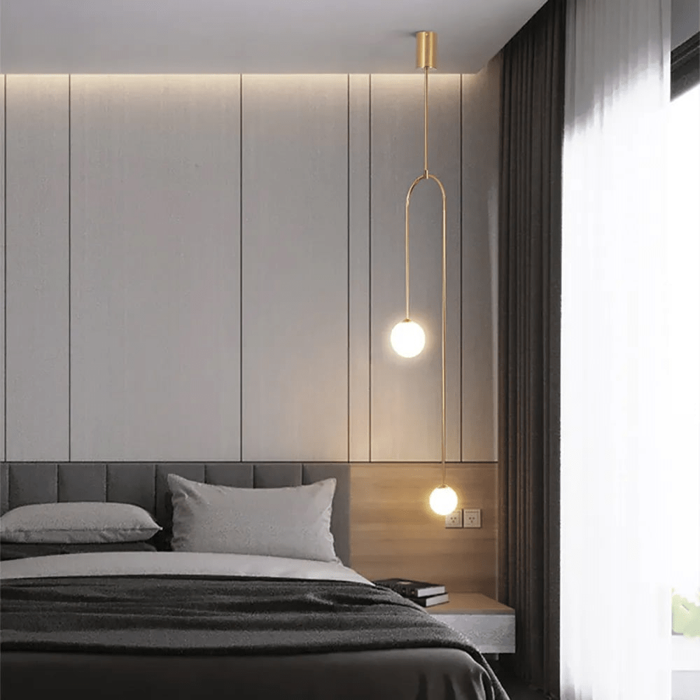 Modern 2-Light U-Shaped Glass Ball Pendant Lamp | Living Room & Bedroom Ceiling Light | G9 Metal Glass Fixture 25cm