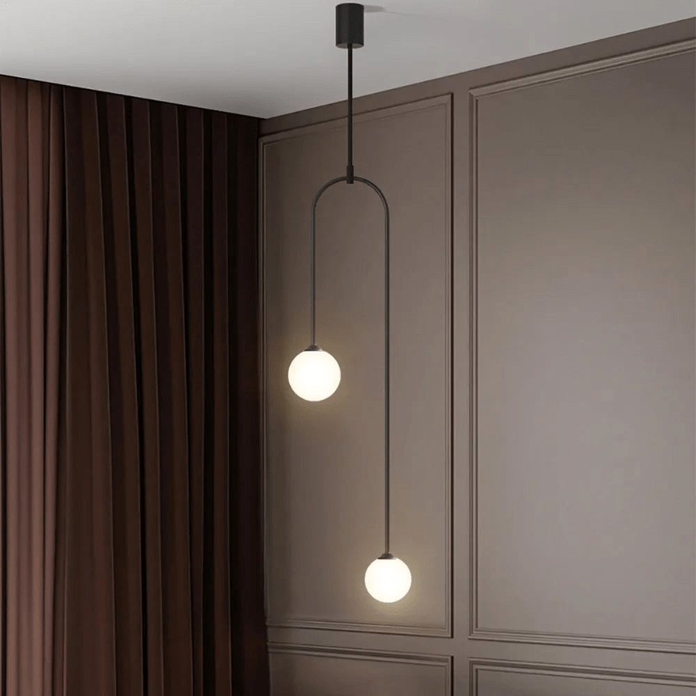 Modern 2-Light U-Shaped Glass Ball Pendant Lamp | Living Room & Bedroom Ceiling Light | G9 Metal Glass Fixture 25cm