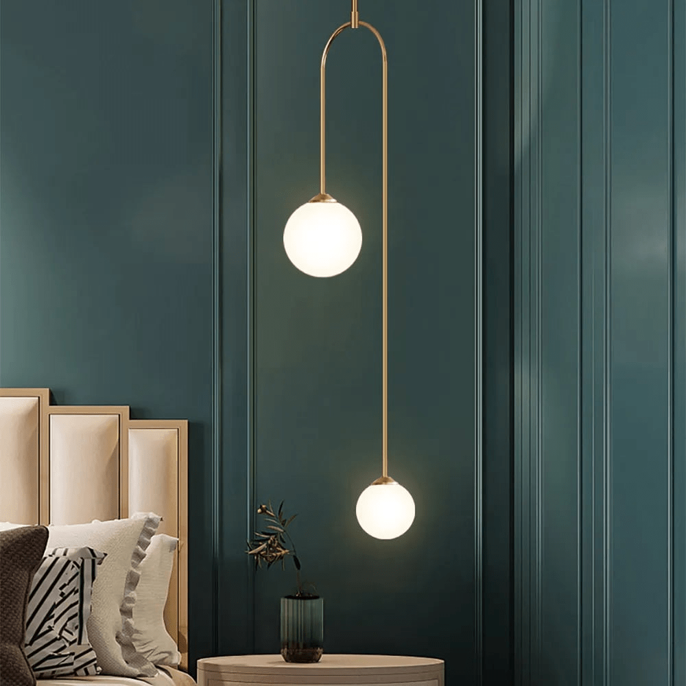 Modern 2-Light U-Shaped Glass Ball Pendant Lamp | Living Room & Bedroom Ceiling Light | G9 Metal Glass Fixture 25cm