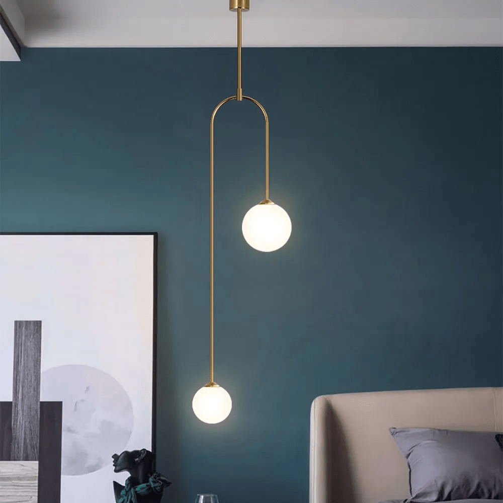 Modern 2-Light U-Shaped Glass Ball Pendant Lamp | Living Room & Bedroom Ceiling Light | G9 Metal Glass Fixture 25cm